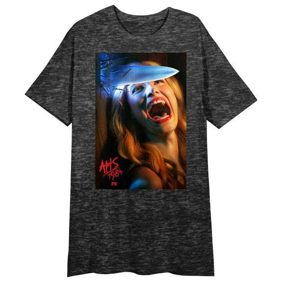 American Horror Story 1984 Crew Neck Short Sleeve Black Heather Women's Night Shirt-Medium