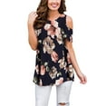 thumbnail image 1 of Hymorin Cold Shoulder Women Short Sleeve Summer Casual Printed Tops, 1 of 3