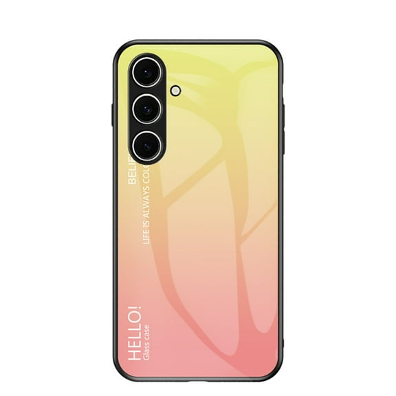 ELEHOLD Case for Samsung Galaxy S24 FE, Lightweight Gradient Glass Case Ultra Slim Shockproof Cover,Yellow