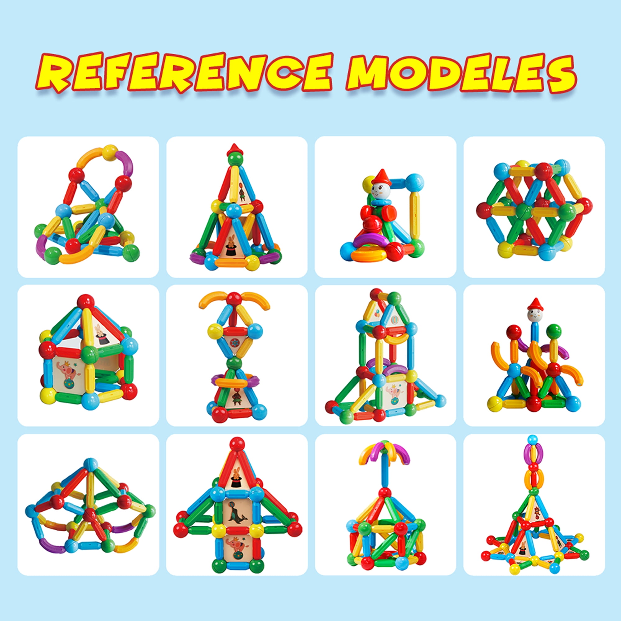 Magblock Balls and Rods Set, Colorful Building Blocks Sticks for Kids Ages 3+ Stem Construction Toys, 90Pcs