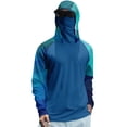 thumbnail image 2 of Men's Geometric Print Sun Hoodie With Built-In Face Mask And Thumbholes Featuring UPF 50+ Protection For Fishing Hiking Hunting Dark Blue M, 2 of 5