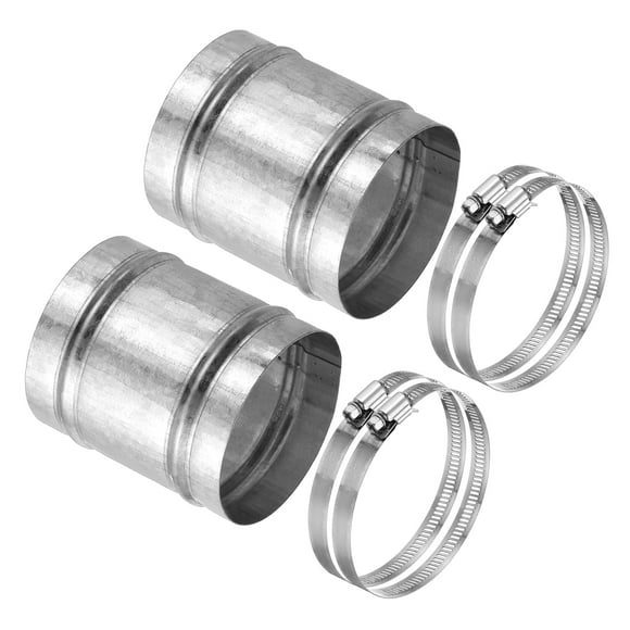 Uxcell 3.5" Duct Connector, 2 Set Galvanized Iron Duct Coupling Vent Coupler Dryer Pipe Coupling Hose Extension Connector with Duct Clamps for HVAC Exhaust Fan Vent Systems, 4" Long