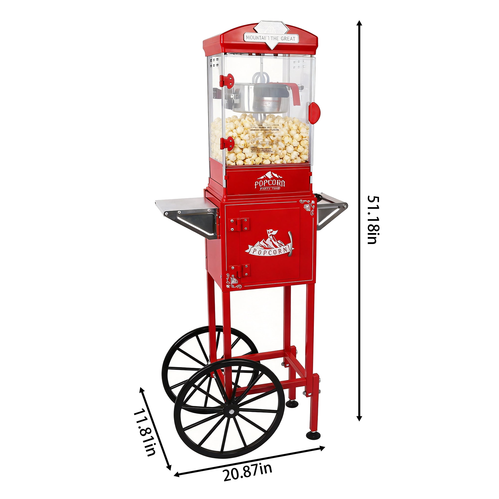 Leumius Popcorn Machine with Cart ,Wheels & 10 Oz Kettle Popcorn Maker Measuring 3 plastic Spoon for Parties, Events, and Home Theater Red
