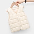 thumbnail image 6 of Riecok Kids Puffer Vest Sleeveless V Neck Button down Cropped Jackets Thermal Solid Warm Winter Outerwear Beige 7-8T, 6 of 6