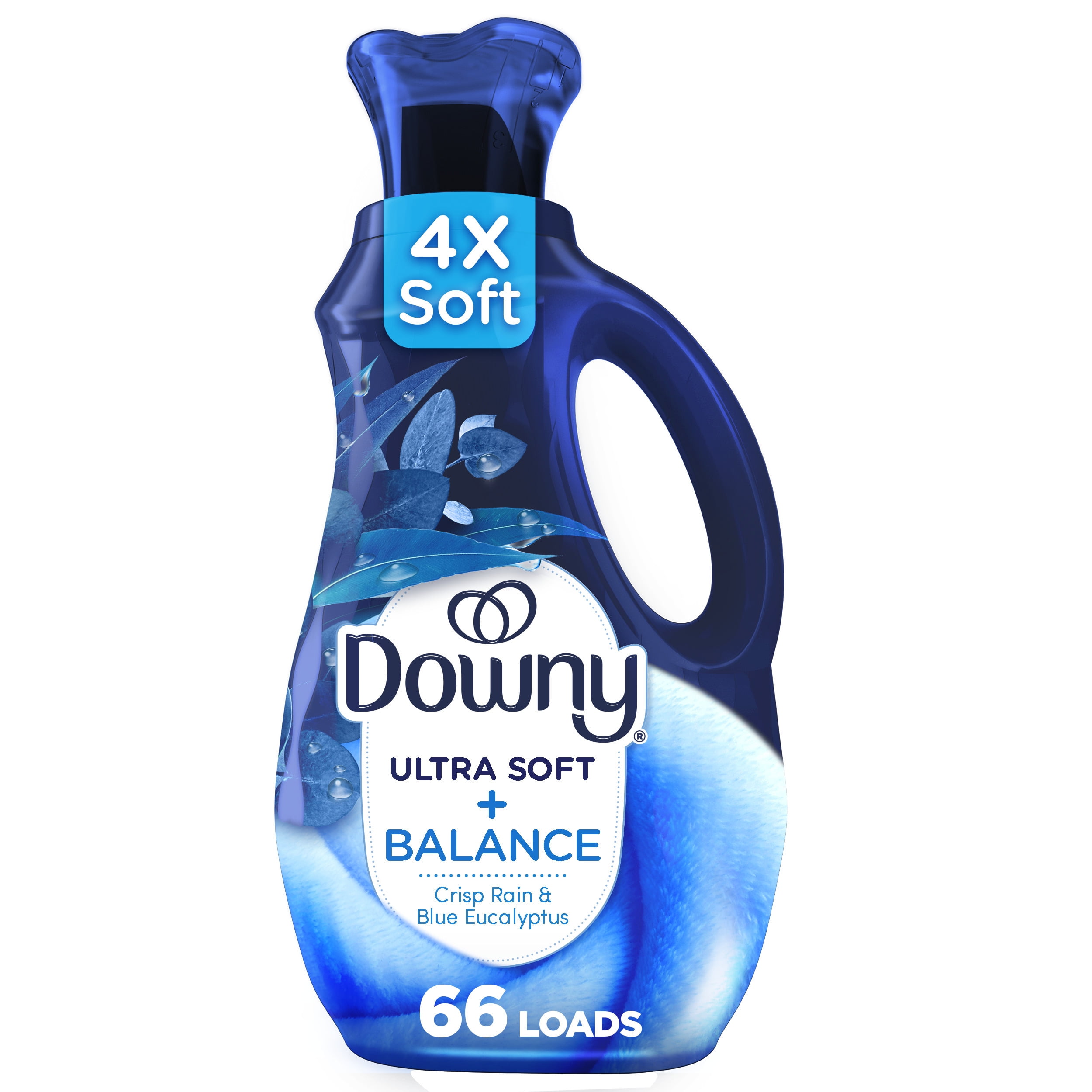 (4 pack) Downy Ultra Soft Fabric Softener Liquid, Balance, Crisp Rain and Blue Eucalyptus, 44 fl oz, 66 Loads