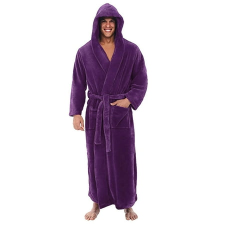 

MIARHB Men Cardigan Mens Bathrobe Men s Winter Plush Lengthened Shawl Bathrobe Home Clothes Hooded Long Sleeved Robe Coat Loungewear Clothing for Women