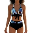 thumbnail image 2 of Sakmal Womens Bikini Sets Plunge Plus Size Swimwear Summer Striped Black Bathing Suits for Women L, 2 of 5