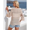 thumbnail image 4 of Drvitor Beach Cover Up for Women Summer Hollow V-Neck Crochet Tops Casual Loose 3/4 Sleeve Swimsuit Cover Up, 4 of 7