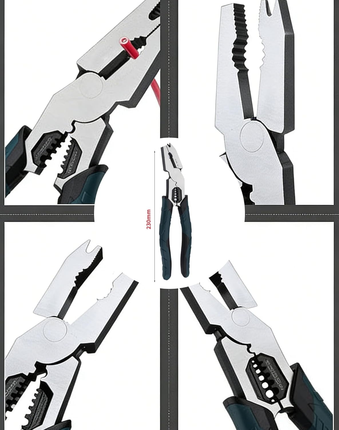Industrial-Grade Multi-Function Cutting Pliers - 9-in-1 Compound Action Pliers with Wire Cutter, Stripper, Crimper & Nail Puller