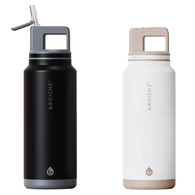 Grosche Alpine 1.2L (40 oz) Stainless Steel Water Bottle, 2 Pack black