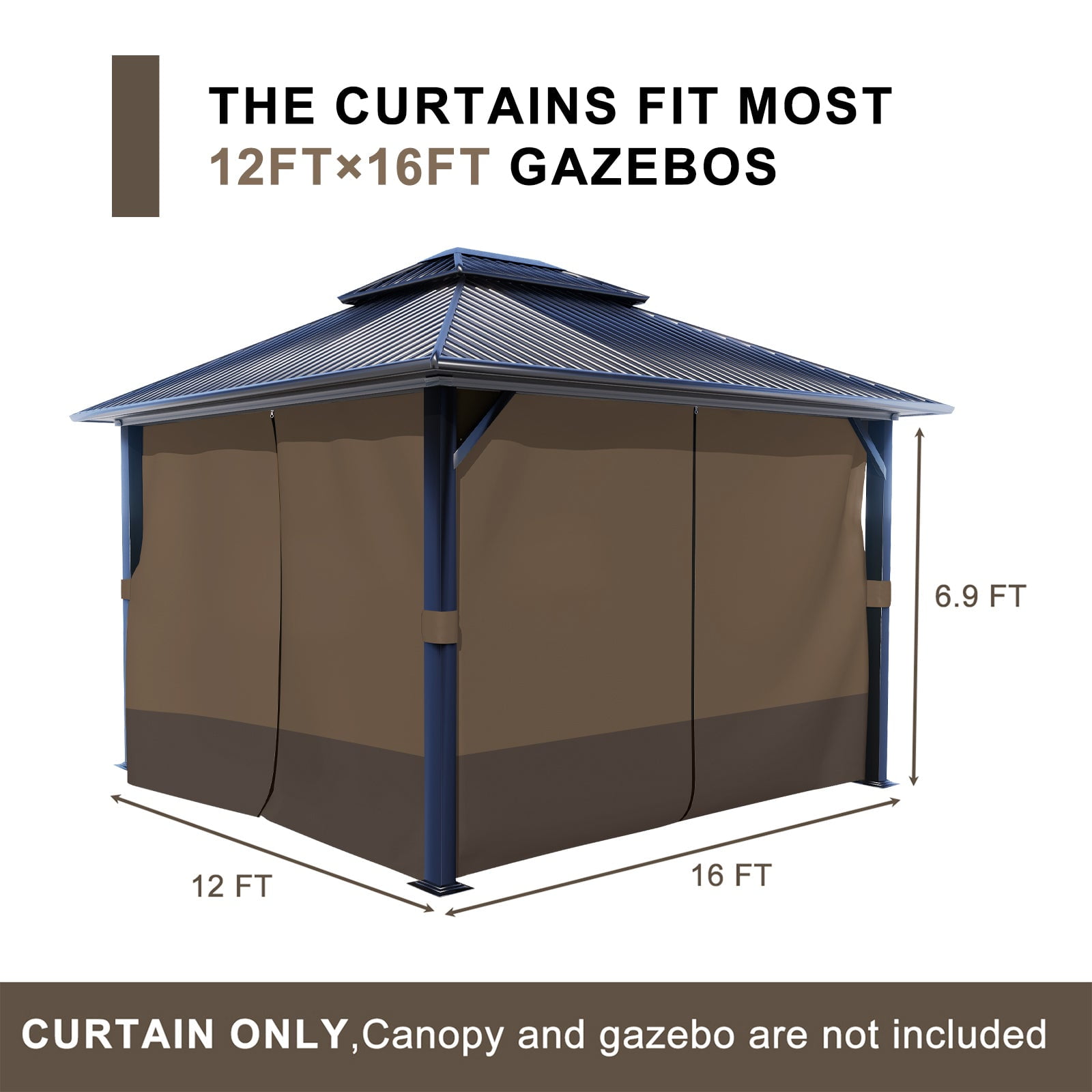 BPS 12'x16' Gazebo Replacement Curtain, Universal 4-Privacy Panel, Outdoor Gazebo Sidewalls with Zipper for Garden, Patio, Yard (Curtains Only)
