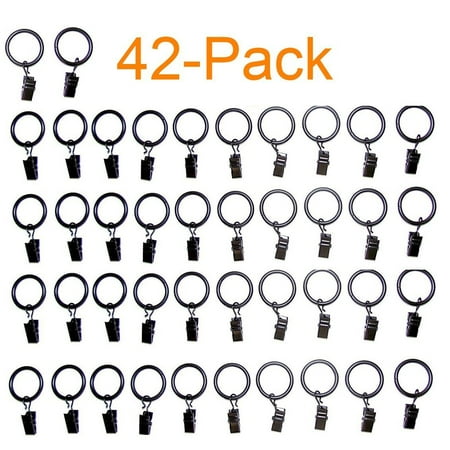Alytimes 42-pack Black Metal Curtain Rings with Clips (1", Black)