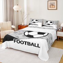 Feelyou Eat Sleep Football Twin Sheet Sets for Child, Ball Game Lover Twin Fitted Sheet, Cartoon Soccer Sports Theme Flat Sheet, Luxury Bedroom Decor, 3 Pieces