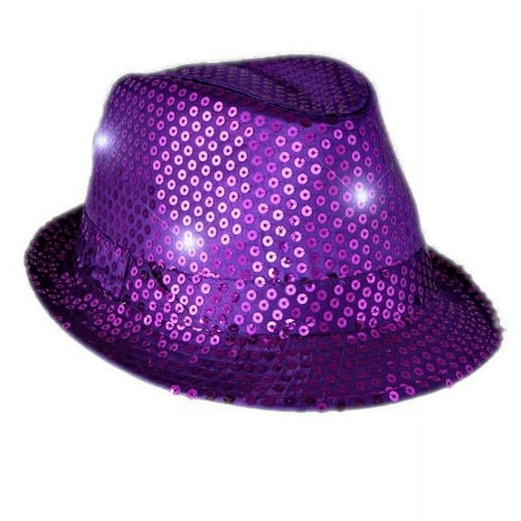 LED Flashing Fedora Hat with Sequins, Purple