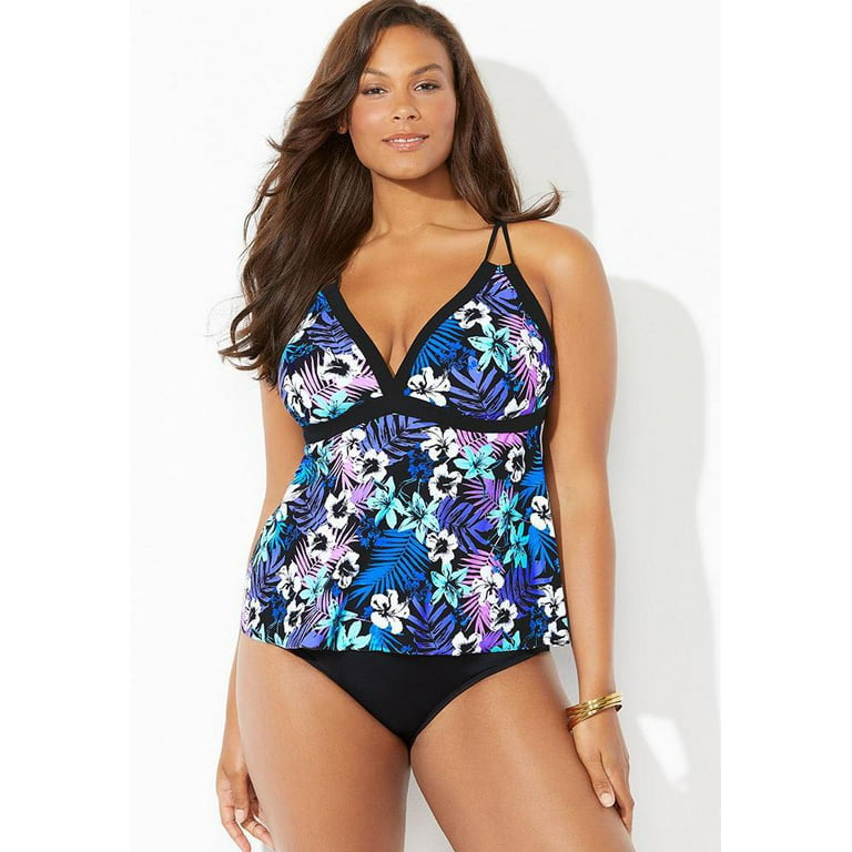 Swimsuits For All Women's Plus Size Loop Strap Tankini Set 