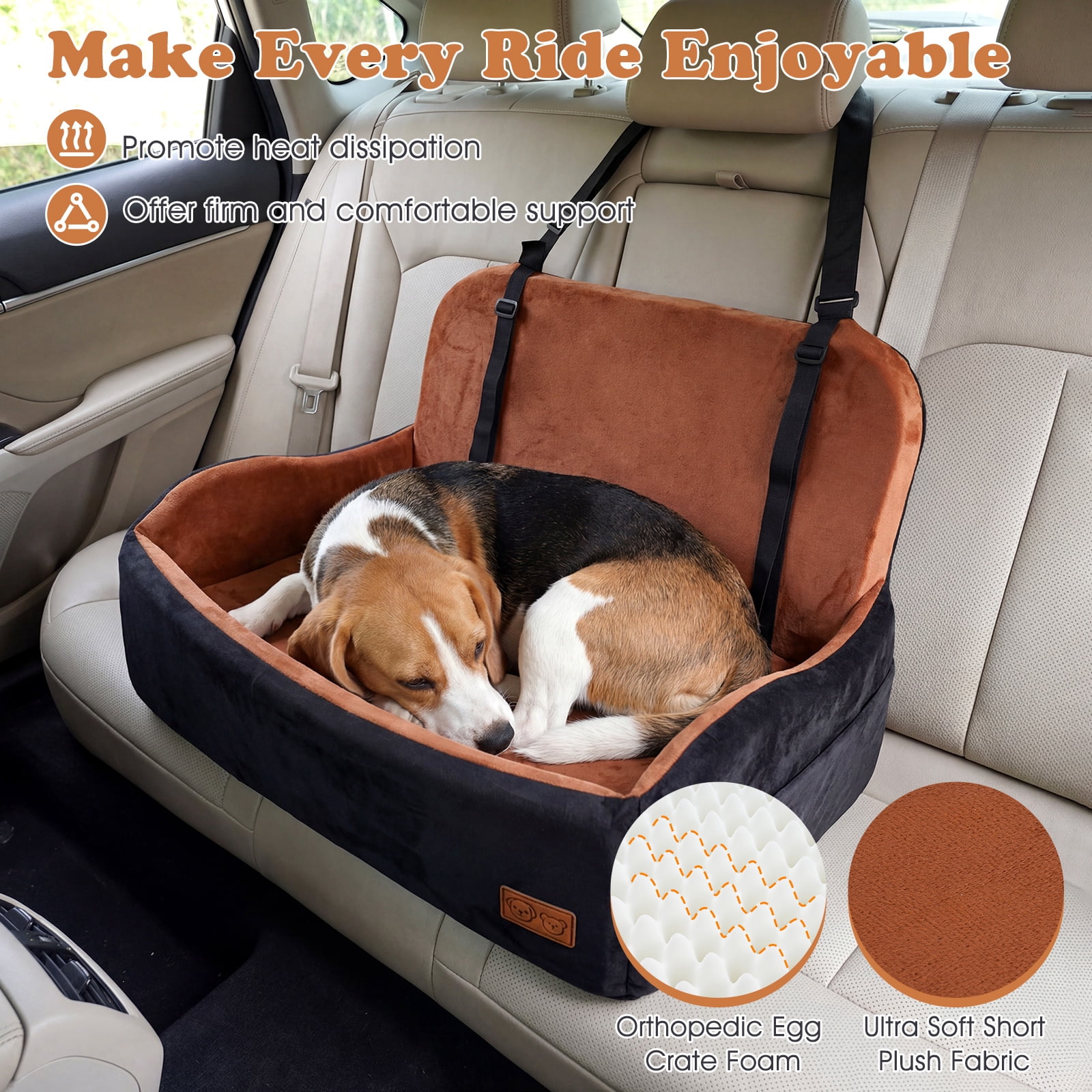 Gymax Dog Car Seat for Medium & Large Dogs Up to 55 lbsFoam Dog Booster Seat for Back