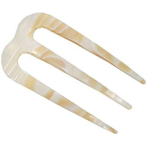 French Amie Tri Prongs Ivory Handmade Cellulose Acetate Bun Hair Stick
