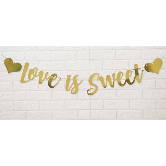 Inkdotpot Metallic Gold Love is Sweet Pre Strung Cursive Bunting Wedding Banner Wedding Bunting Wedding Engagement Sign Photo Prop