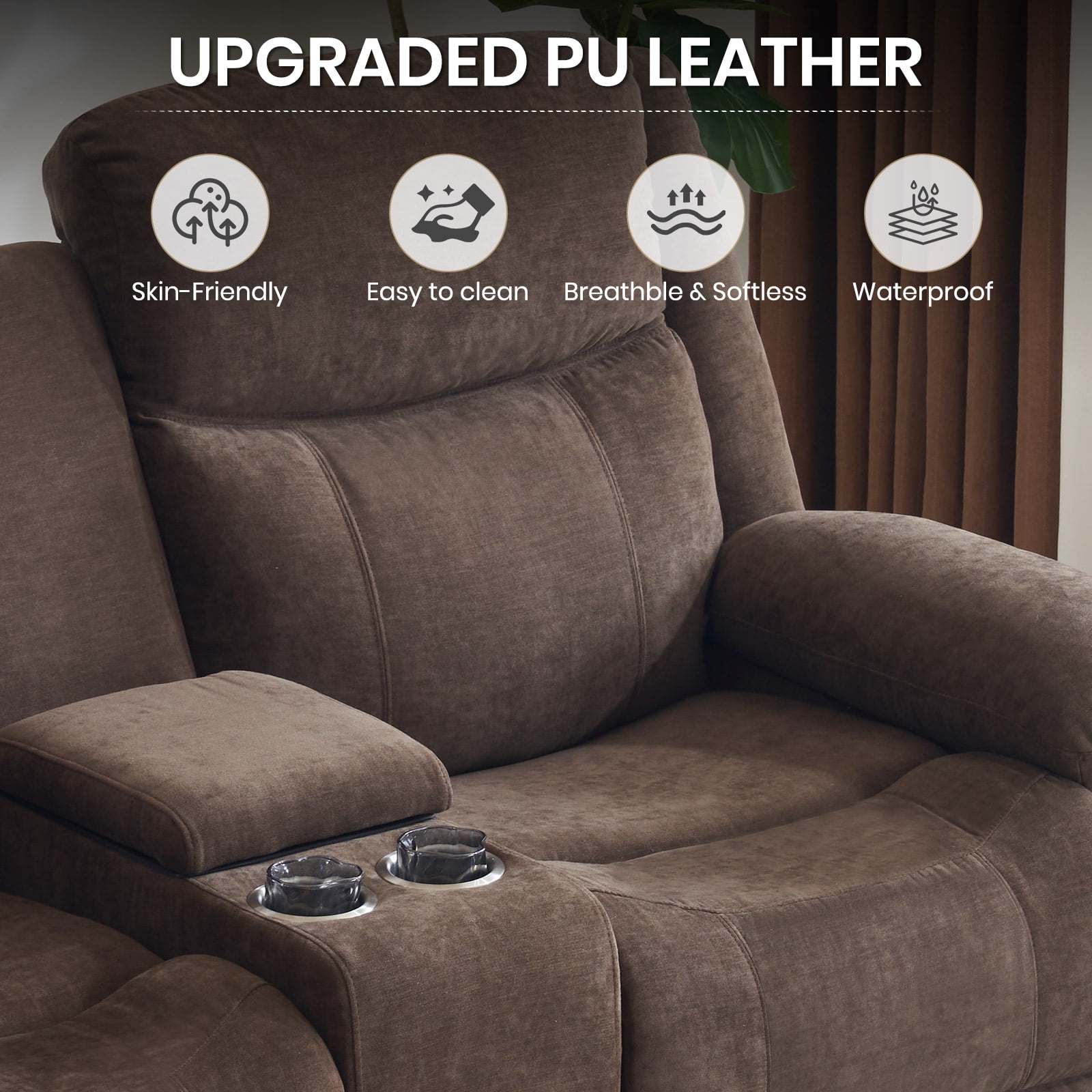 PYOIER Reclining Loveseat Sofa With Massage & Heating, Black