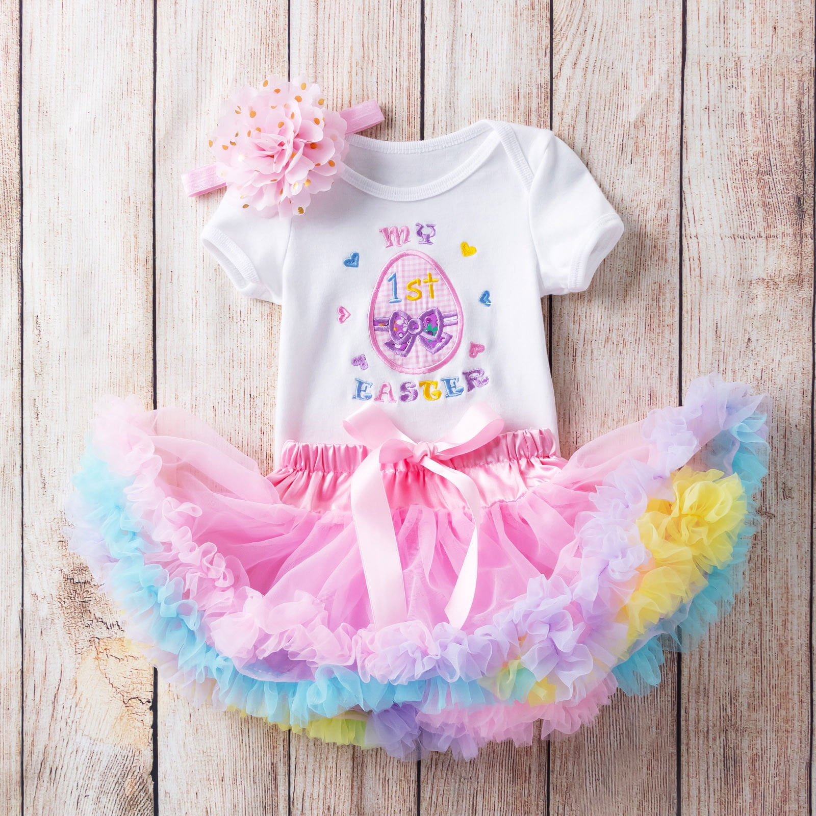 Xzngl Baby Headbands For Girls Infant Baby Girls Embroidery Easter Romper Tulle Skirts Headbands Princess Set Girls Easter Gifts Baby Easter Gifts Eas