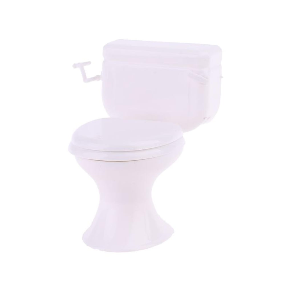Miniature Toilette Sonore – Accessoire Maison De Poupée, 3x5,5x6 Cm, Bouton Flush, PVC, Simulation, Rose/blanc/argent