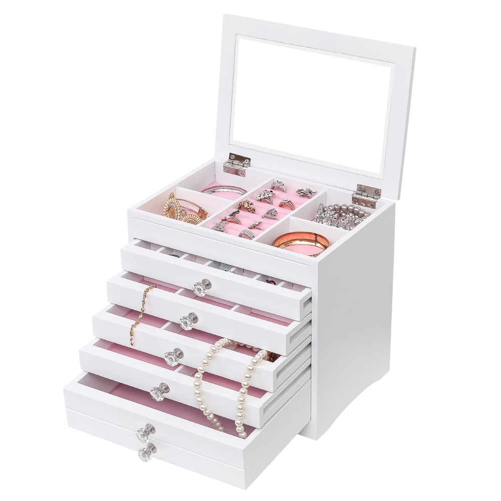 Jewellery Box Armoire Bracelet Organizer Glass 5 Layers Storage Case