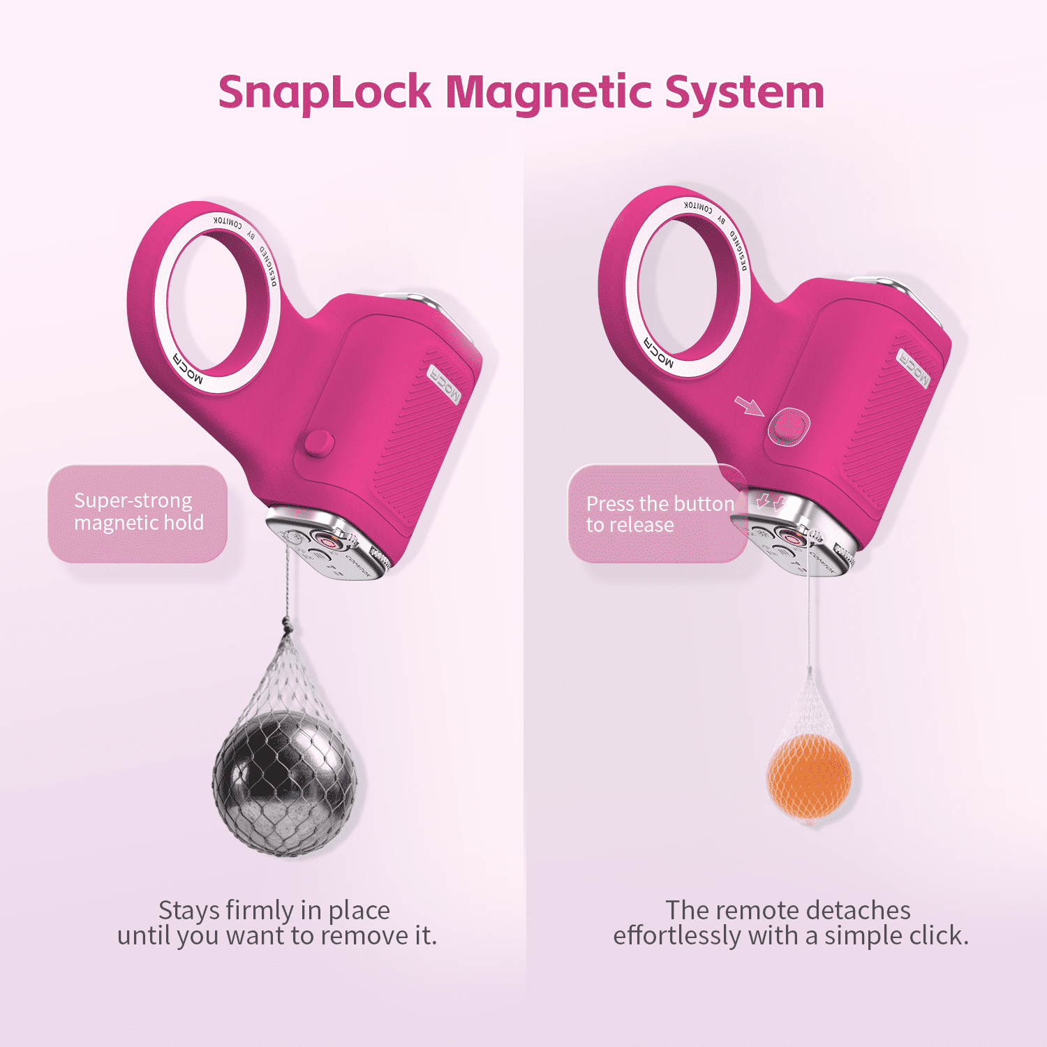 COMITOK MOCA Ergonomic Selfie Stick Detachable Remote Control Magnetic Selfie Stick for iPhone 17 Perfect for Vlogging TikTok-1/4" Screw Mount Fuchsia