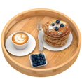 thumbnail image 2 of Round Serving Tray with Handles - Wooden Bamboo Circle Tray for Coffee Table, Food, Ottoman 11.81 Inch X 1.57 Inch, 2 of 5
