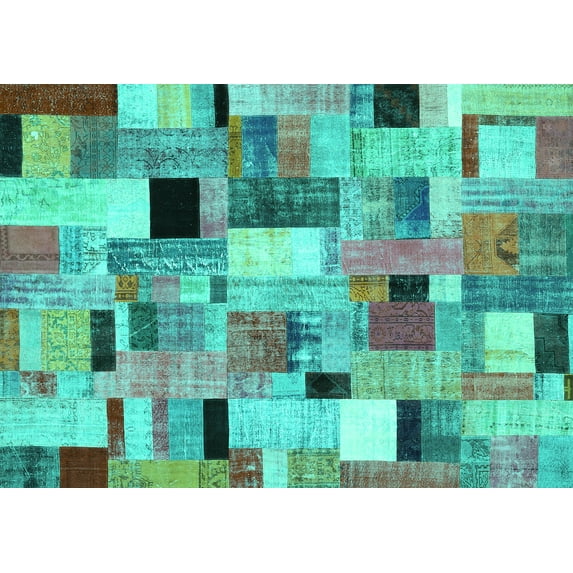 Ahgly Company Machine Washable Indoor Rectangle Patchwork Turquoise Blue Transitional Area Rugs, 8' x 10'