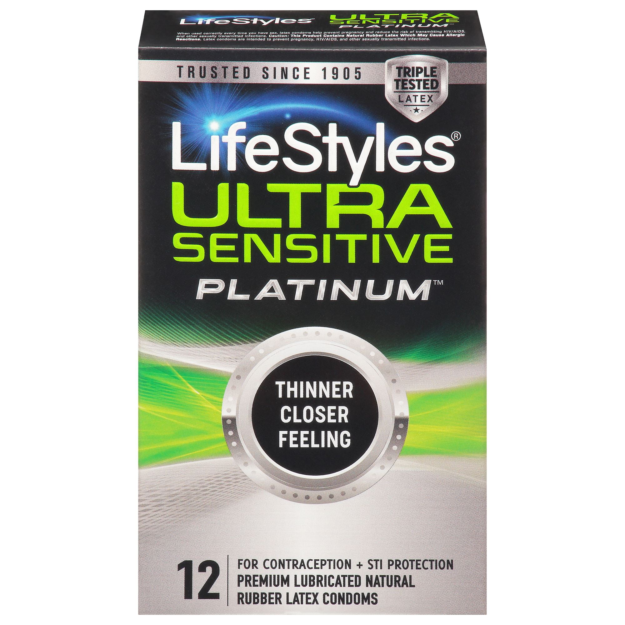 Lifestyles Ultra Sensitive Platinum Latex Condoms, 12 Count