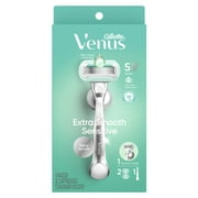 Venus Deluxe Smooth Sensitive Razor for Women, 5 blades, Manual Razor, Handle + 2 Razor Blade Refills, Silver