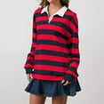 thumbnail image 4 of yunLCZ Basic T Shirts Women's Oversized Striped Sweatshirt Long Sleeve Rugby Collared Pullover Tops Loose Fit Shirt, 4 of 4