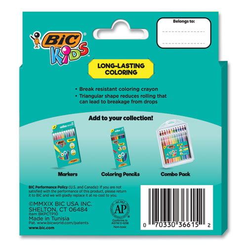 BICBKPCTP10AST : BIC® Kids Coloring Triangle Crayons, 10 Assorted