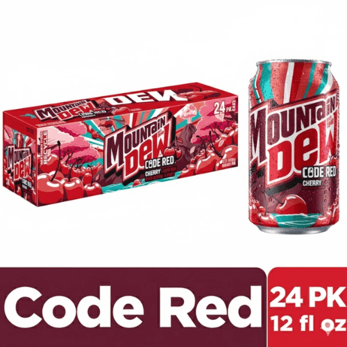 Mountain Dew Code Red Soda, 12 oz Can (Pack of 24), Caffeinated