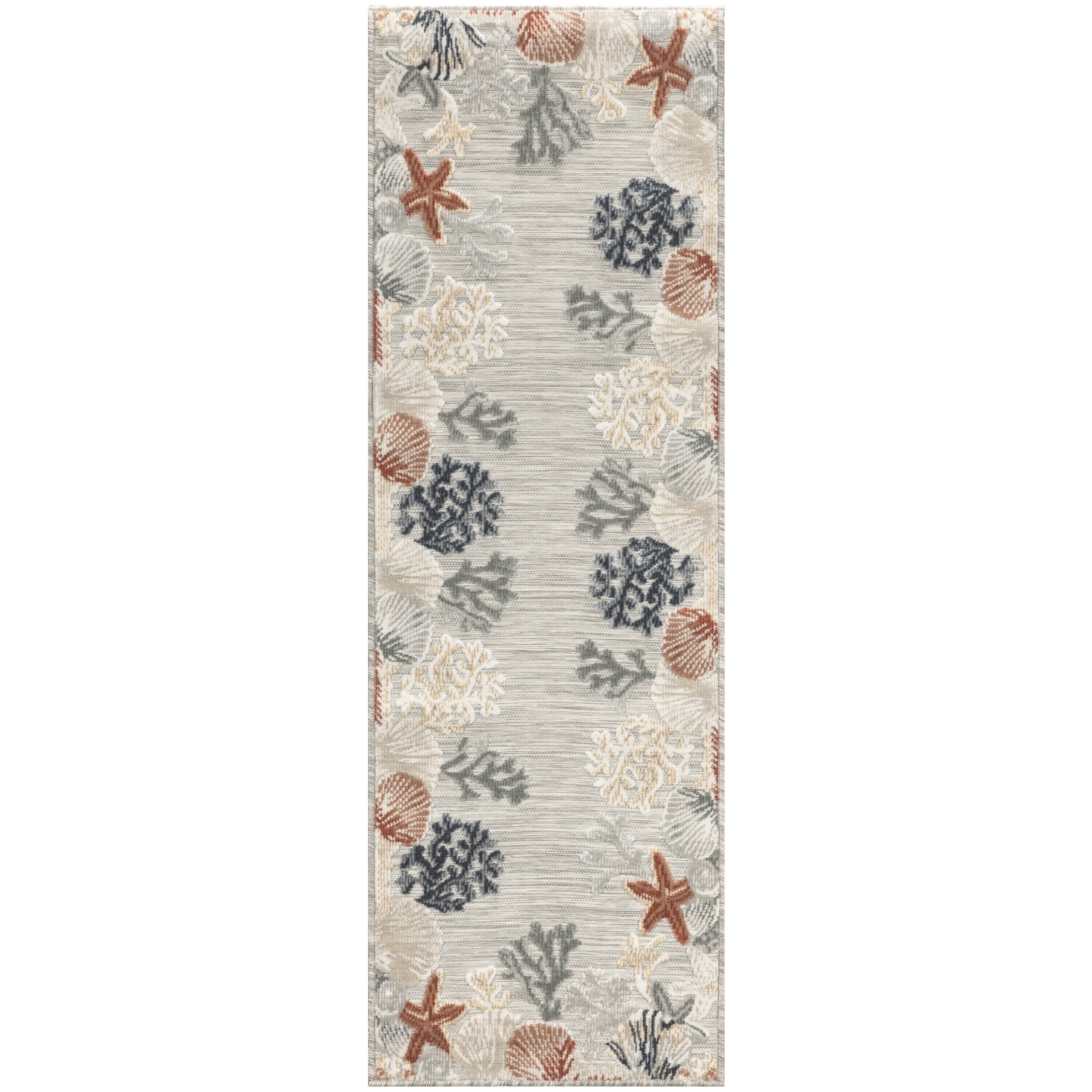 Nourison Suncoast 2' x 6' Grey Multicolor Coastal, Nautical & Beach Rug
