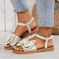 thumbnail image 2 of Pandaie Flat Sandals for Women Open Toe Bowknot Summer Beach Shoes Ankle Strap Comfortable Orthopedic Cork Footbed Slides White 6, 2 of 9