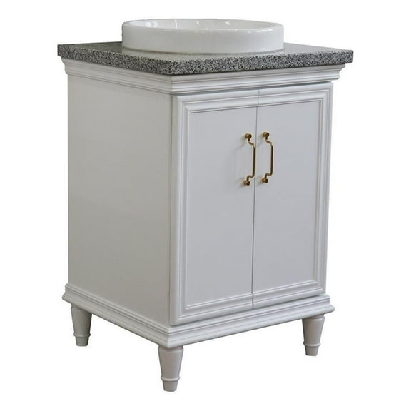 25 in. Single Wooden Vanity  White with Gray Granite Round Sink