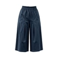 thumbnail image 4 of Women's Pleated Wide Leg Capri Skirt Pants Drawstring Elastic High Waist Lightweight Wrinkle Resistant Culotte Fit Navy M, 4 of 7