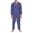 thumbnail image 3 of Sikiie Blue Skull Flower Mens Pajama Set, Soft Warm Long Sleeve Sleepwear, Cozy Button-Down Pjs for Men-Small, 3 of 7