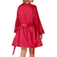 thumbnail image 2 of Ensemble de Pyjamas en Satin 3 Pcs pour Femmes, Haut Cami et Shorts, Vêtements de Nuit avec Robe, Rouge, 2 of 5