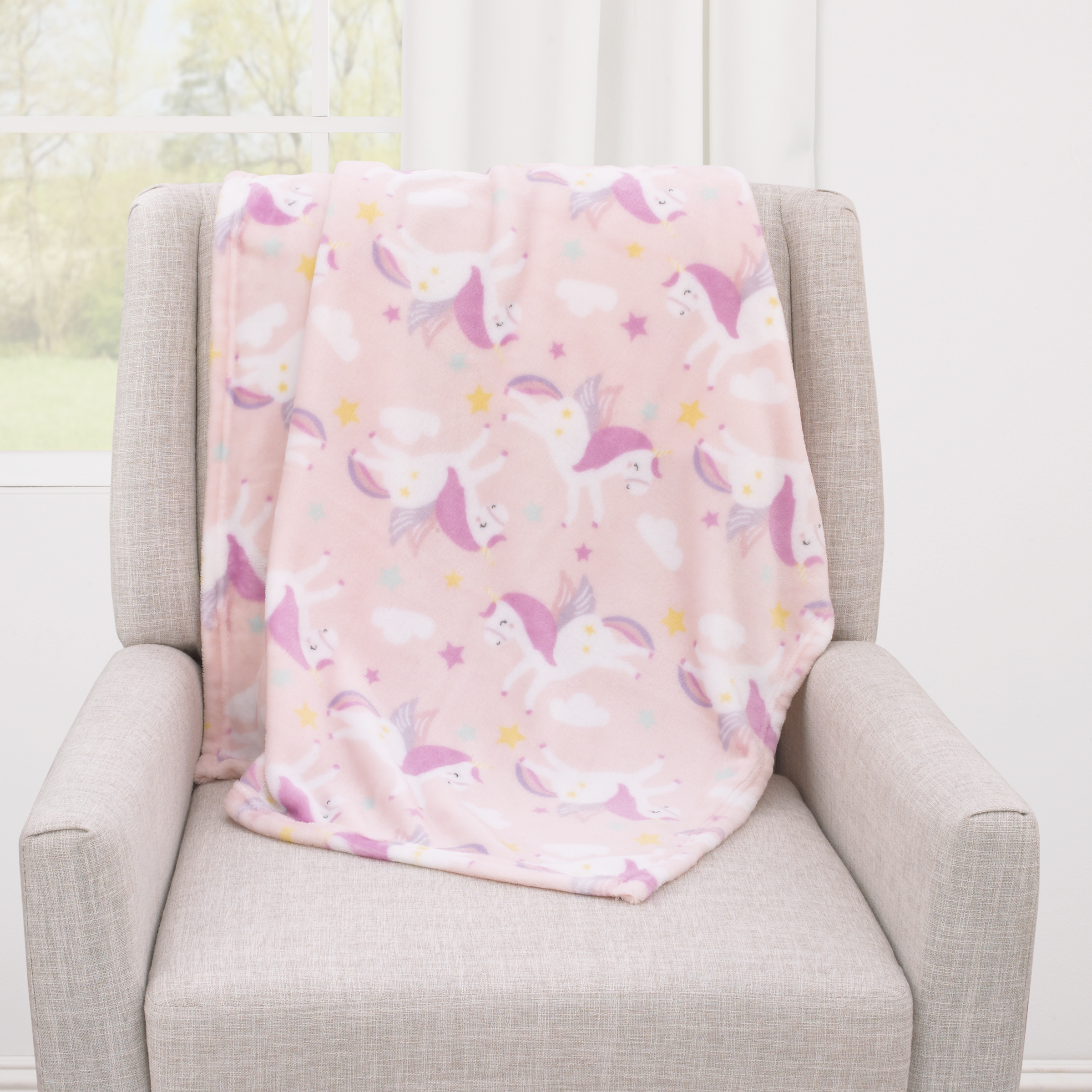 Parent's Choice Plush Baby Blanket, Pink Unicorn Print, 30x36 inches, Pink, White, Infant Girl - image 5 of 7