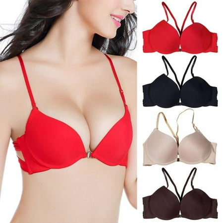 

3/4 Cup Seamless Bra Push Up Bra Solid Color Lingerie Gather Bra Front Buckle Bra