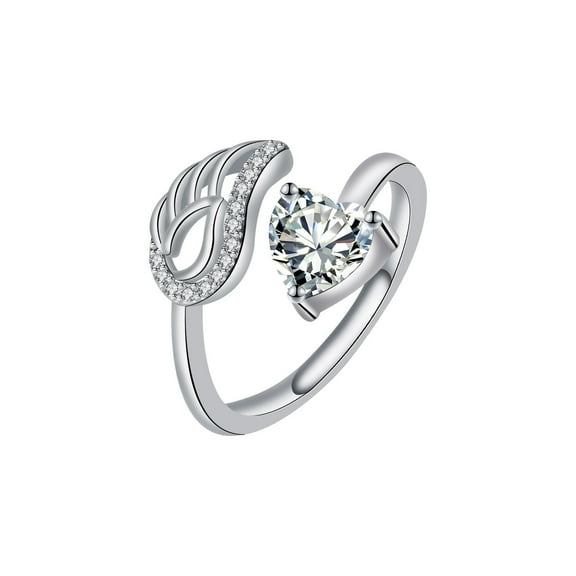Rynsito Birthstone Wing Rings Sterling Silver Adjustable Feather Heart Month Stone Wrap Ring Jewelry Gift for Women Engrave Love you forever