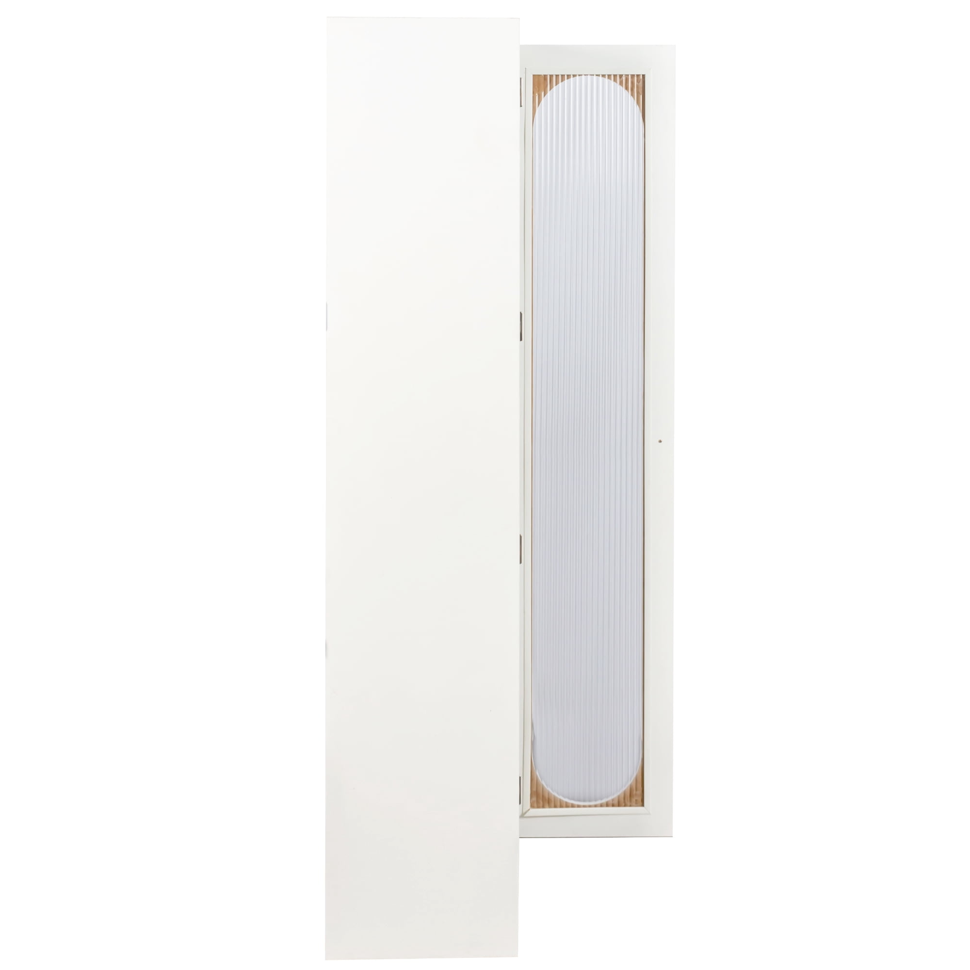Mintazer 67" Tall Display Cabinet with Fluted Glass Door, 6 Tier Freestanding Storage Bookcase for Living Room Bedroom Home Office, White