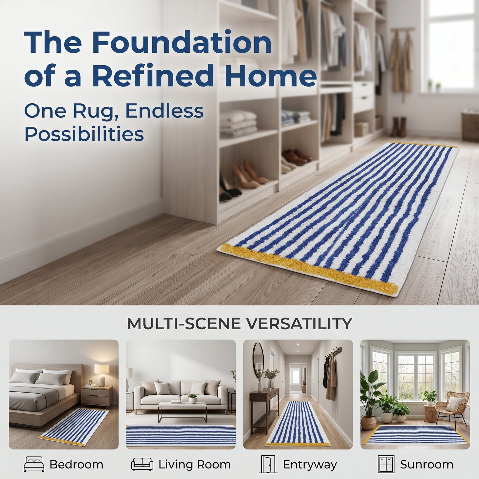 Unique Bargains Geometric Runner Rug Shaggy Bedside Non-Slip Hallway Carpet Blue