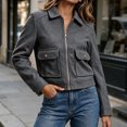 thumbnail image 4 of Mifsaly Womens Cropped Bomber Jackets Zip Up Collared Fall Coat Slim Fit Trendy 2026 Daily Casual Going Out Work Office Lounge Outfits with Pockets Dark Gray,XS, 4 of 7
