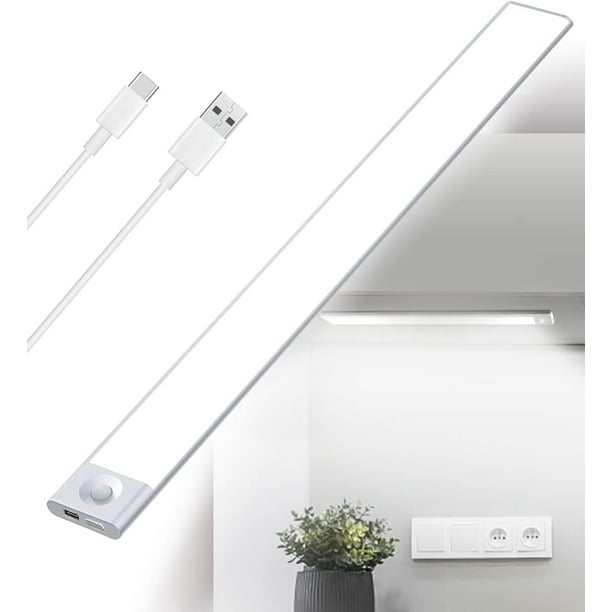 FlkwoH Tira de luces LED para cocina recargable por USB, 2500 mAh, 40 cm, sensor de movimiento regulable, luces de armario, luces de barra LED recargables inalámbricas, sensor PIR, funciona con batería para gabinete de escaleras interiores