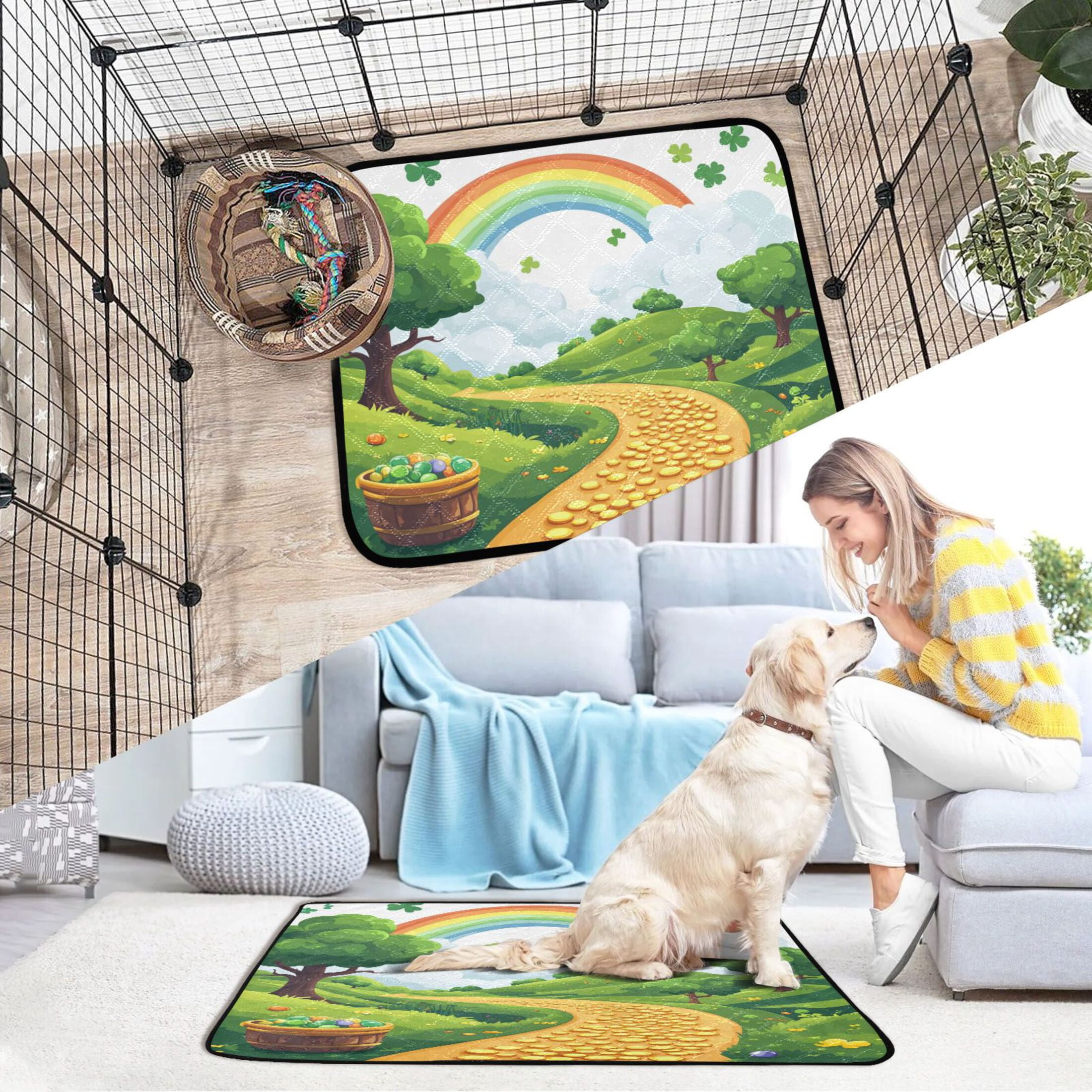 Qxltty Stpatricks Day Money Road Cat litter Pads Pet Set of 3 Diaper Mats Center Anti-leakage Layer Absorbent Soft and Comfortable