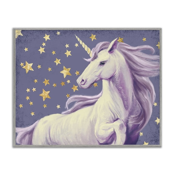 Stupell Industries Eclectic Purple Unicorn in Starry Sky Gray Framed Giclee Art, 20 x 16, by Ziwei Li