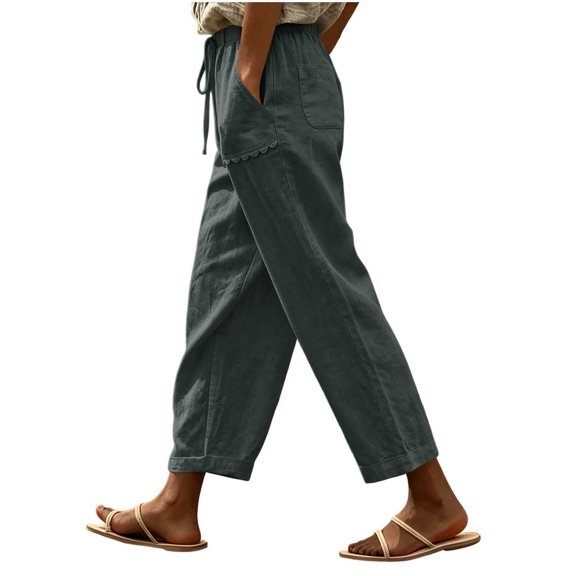 Hurxie Women Casual Lightweight Drawstring Elastic Waist Pants with Pockets Gray,2XL
